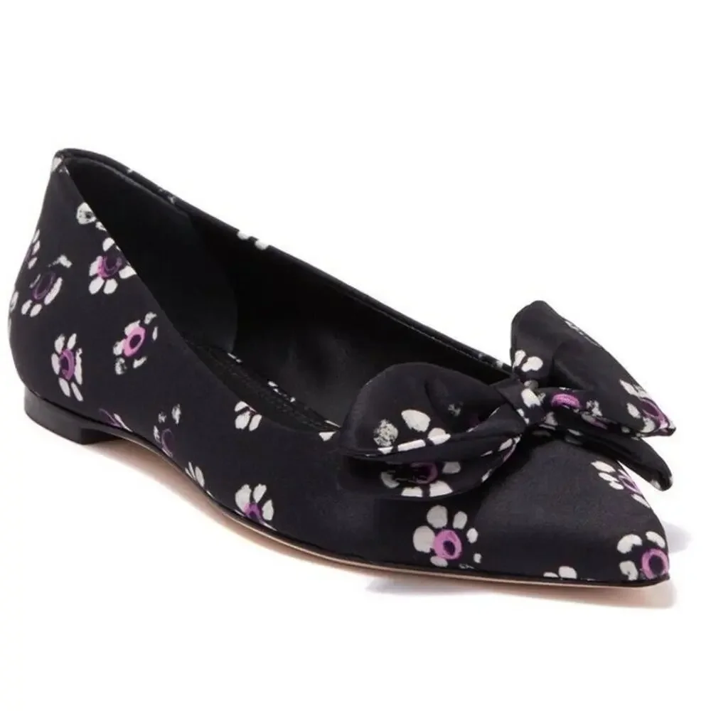 Tory Burch Black Rosalind Bow Floral Pointed Ballet Flats Size 5